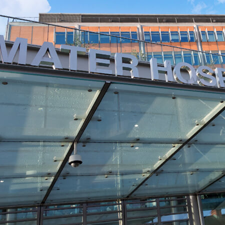 sign over entrance of Mater healthcare hospital in Dublin