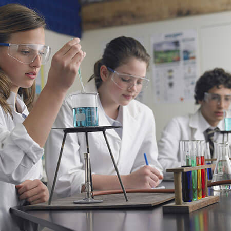 Secondary school students in a lab