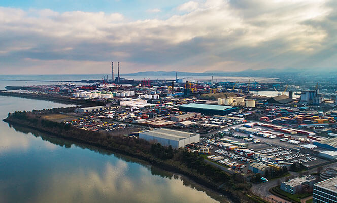 Dublin docks area aerial view