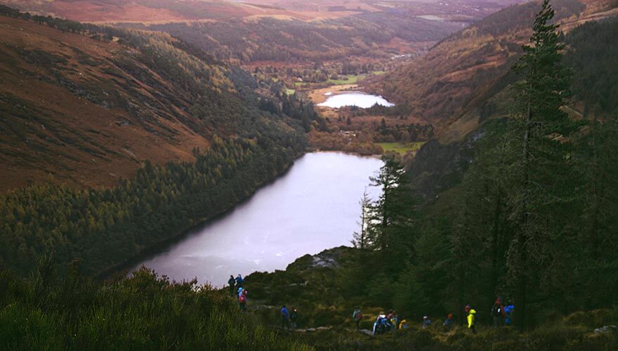 view of lake on mountains on wicklow way